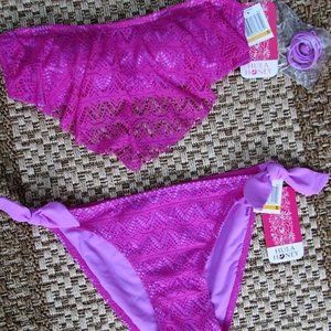 Hula Honey Crochet Flounce Bandeau Bikini